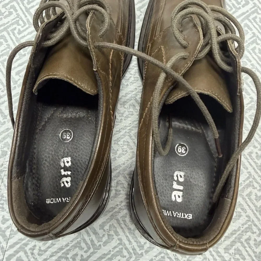 Ara Men Gero Brown Leather Derby Dress Shoes US 8 M Apron Toe Oxford Macchiato